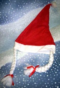 Preview: Weihnachtsmütze mit 2 Zöpfen