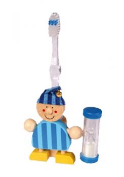 Zahnbürsten Halter aus Holz mit Sanduhr für Jungs