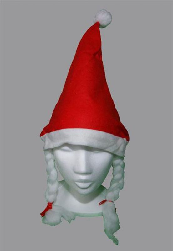 Weihnachtsmütze mit 2 Zöpfen