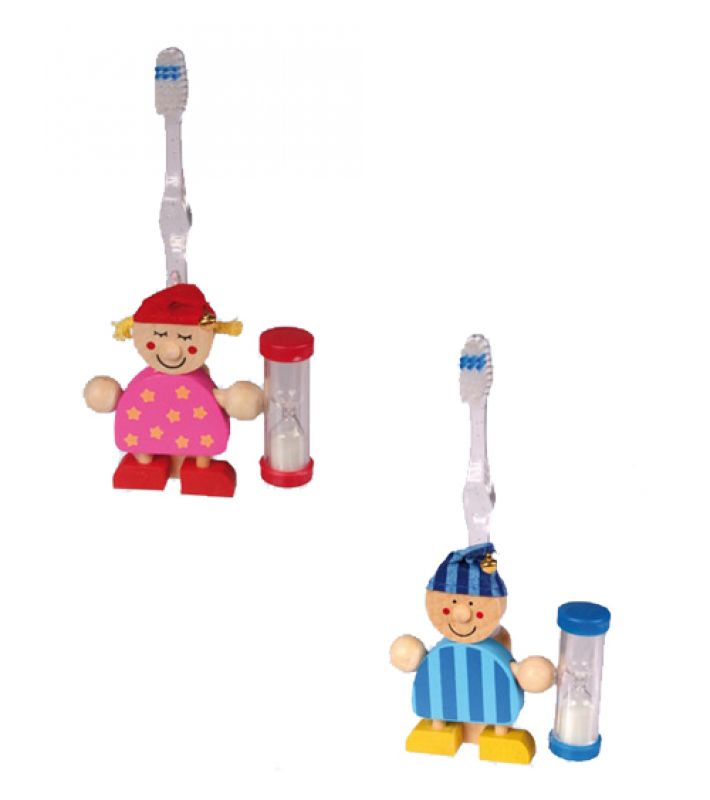 Zahnbürsten Halter aus Holz mit Sanduhr für Jungs