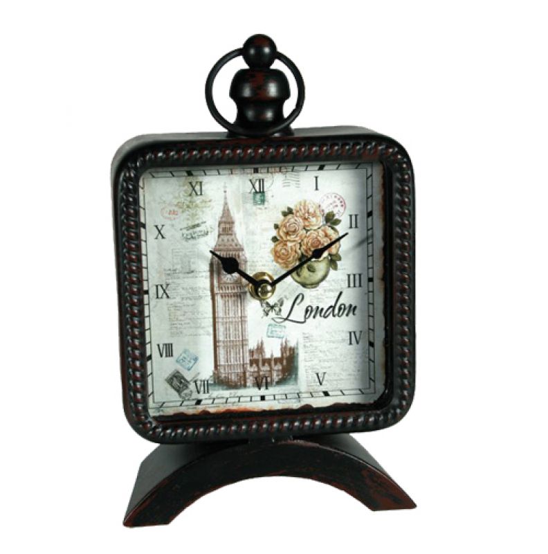 eckige Tischuhr im London Vintage Look Braun